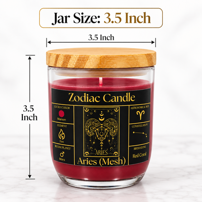Aries Zodiac Candle (Mesh Rashi) | Luxury Maroon Scented Astrology Candle with Aries-Inspired Fragrance in Glass Jar
