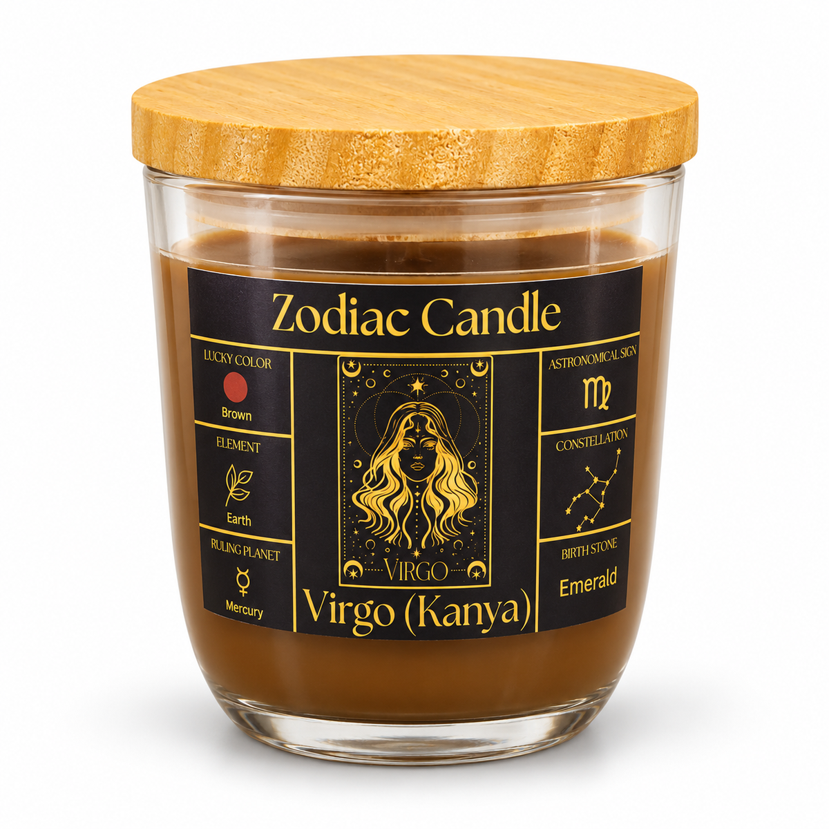 Virgo Zodiac Candle (Kanya Rashi) | Luxury Brown Scented Astrology Candle with Virgo-Inspired Fragrance in Glass Jar