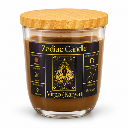 Virgo Zodiac Candle (Kanya Rashi) | Luxury Brown Scented Astrology Candle with Virgo-Inspired Fragrance in Glass Jar