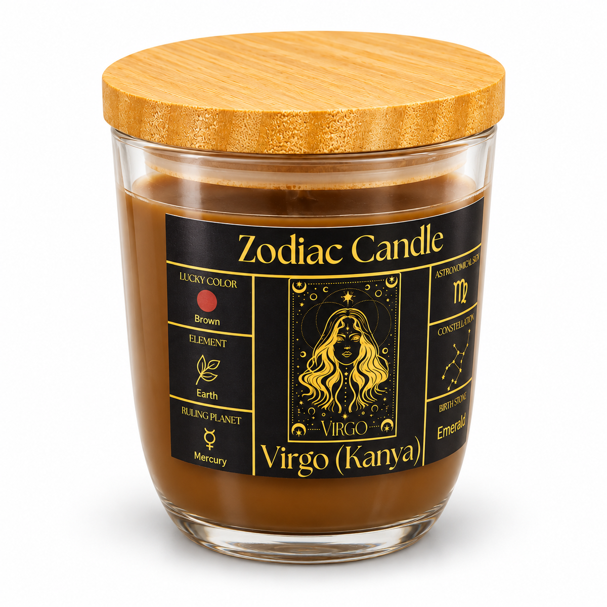 Virgo Zodiac Candle (Kanya Rashi) | Luxury Brown Scented Astrology Candle with Virgo-Inspired Fragrance in Glass Jar