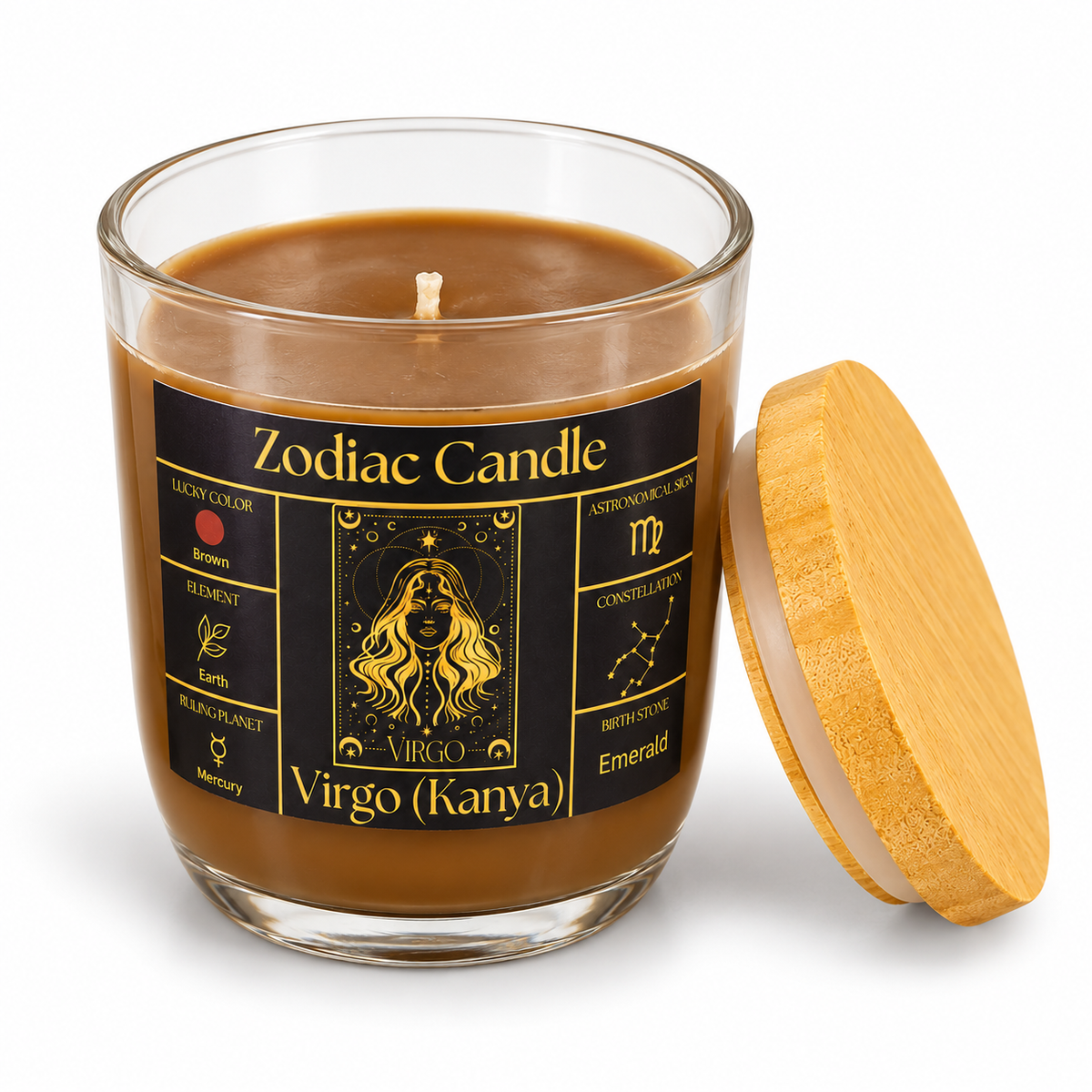 Virgo Zodiac Candle (Kanya Rashi) | Luxury Brown Scented Astrology Candle with Virgo-Inspired Fragrance in Glass Jar