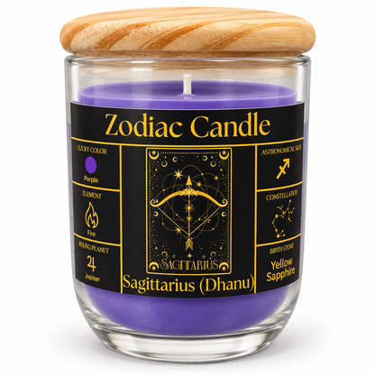 Sagittarius Zodiac Candle (Dhanu Rashi) | Luxury Purple Scented Astrology Candle with Sagittarius-Inspired Fragrance in Glass Jar