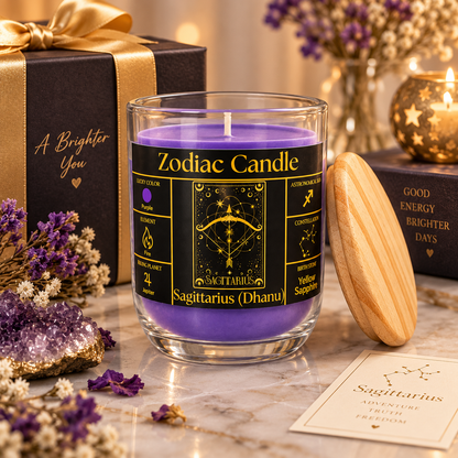 Sagittarius Zodiac Candle (Dhanu Rashi) | Luxury Purple Scented Astrology Candle with Sagittarius-Inspired Fragrance in Glass Jar
