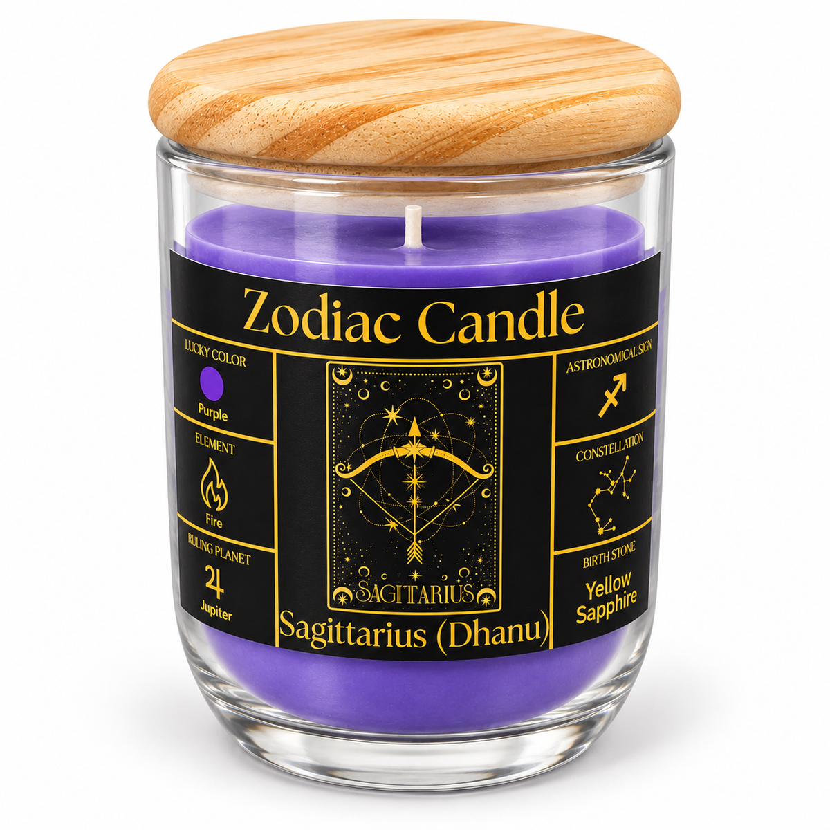 Sagittarius Zodiac Candle (Dhanu Rashi) | Luxury Purple Scented Astrology Candle with Sagittarius-Inspired Fragrance in Glass Jar