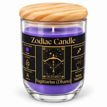 Sagittarius Zodiac Candle (Dhanu Rashi) | Luxury Purple Scented Astrology Candle with Sagittarius-Inspired Fragrance in Glass Jar