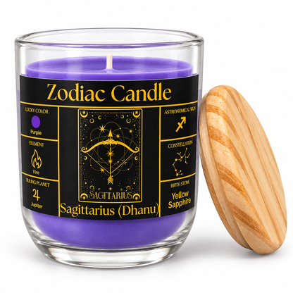 Sagittarius Zodiac Candle (Dhanu Rashi) | Luxury Purple Scented Astrology Candle with Sagittarius-Inspired Fragrance in Glass Jar