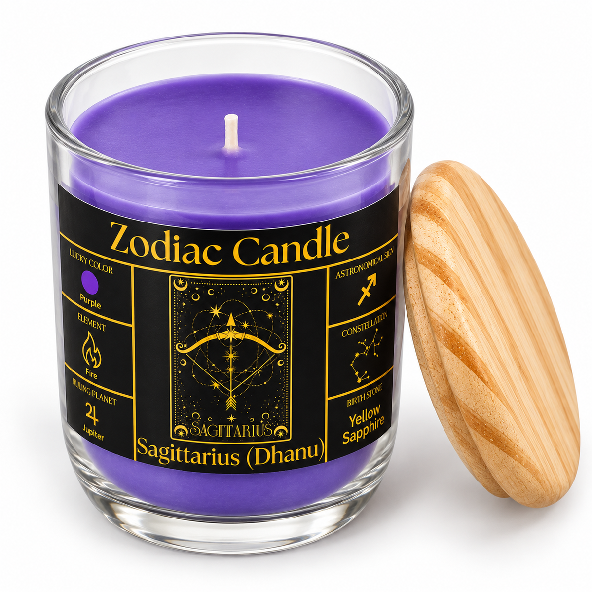 Sagittarius Zodiac Candle (Dhanu Rashi) | Luxury Purple Scented Astrology Candle with Sagittarius-Inspired Fragrance in Glass Jar
