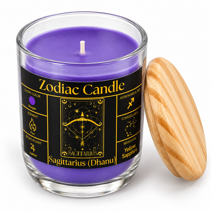 Sagittarius Zodiac Candle (Dhanu Rashi) | Luxury Purple Scented Astrology Candle with Sagittarius-Inspired Fragrance in Glass Jar