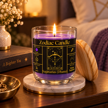Sagittarius Zodiac Candle (Dhanu Rashi) | Luxury Purple Scented Astrology Candle with Sagittarius-Inspired Fragrance in Glass Jar