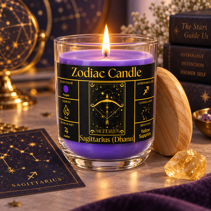 Sagittarius Zodiac Candle (Dhanu Rashi) | Luxury Purple Scented Astrology Candle with Sagittarius-Inspired Fragrance in Glass Jar