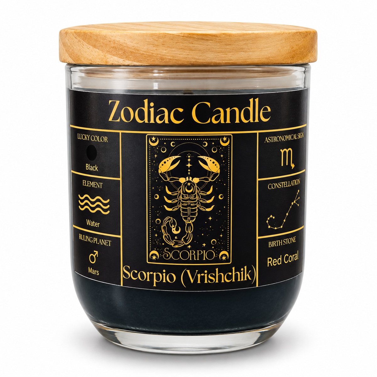 Scorpio Zodiac Candle (Vrishchik Rashi) | Luxury Black Scented Astrology Candle with Scorpio-Inspired Fragrance in Glass Jar