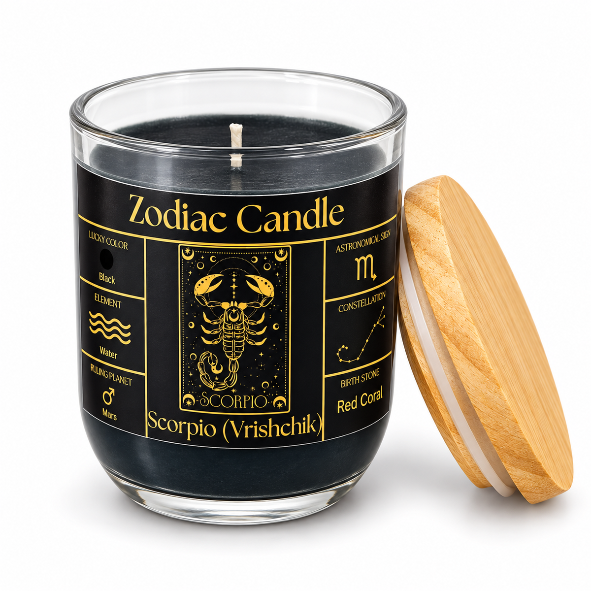 Scorpio Zodiac Candle (Vrishchik Rashi) | Luxury Black Scented Astrology Candle with Scorpio-Inspired Fragrance in Glass Jar