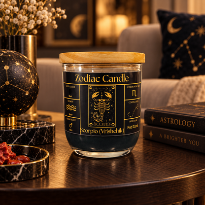Scorpio Zodiac Candle (Vrishchik Rashi) | Luxury Black Scented Astrology Candle with Scorpio-Inspired Fragrance in Glass Jar