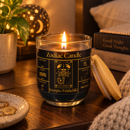 Scorpio Zodiac Candle (Vrishchik Rashi) | Luxury Black Scented Astrology Candle with Scorpio-Inspired Fragrance in Glass Jar