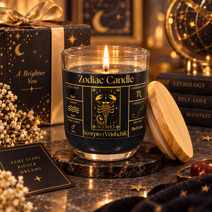 Scorpio Zodiac Candle (Vrishchik Rashi) | Luxury Black Scented Astrology Candle with Scorpio-Inspired Fragrance in Glass Jar