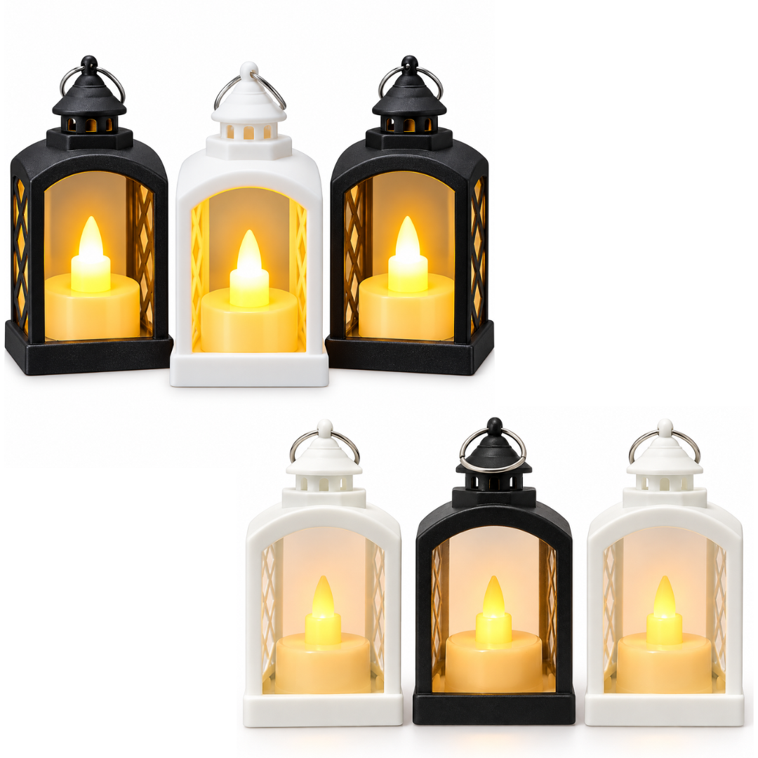 Mini LED Lantern Shaped Candle Lights - Pack of 3 | White & Black Flameless Decorative Lanterns for Home, Table & Party Décor
