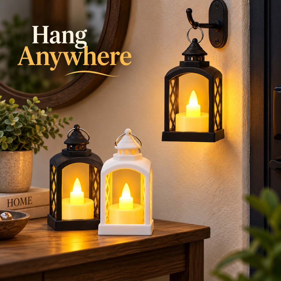 Mini LED Lantern Shaped Candle Lights - Pack of 3 | White & Black Flameless Decorative Lanterns for Home, Table & Party Décor