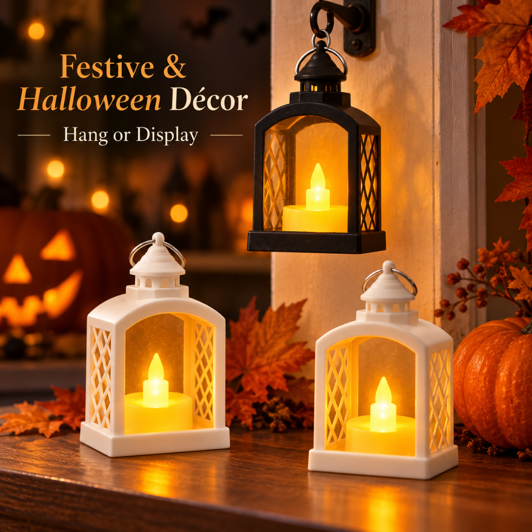 Mini LED Lantern Shaped Candle Lights - Pack of 3 | White & Black Flameless Decorative Lanterns for Home, Table & Party Décor