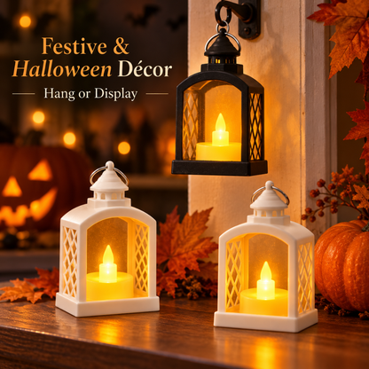 Mini LED Lantern Shaped Candle Lights - Pack of 3 | White & Black Flameless Decorative Lanterns for Home, Table & Party Décor