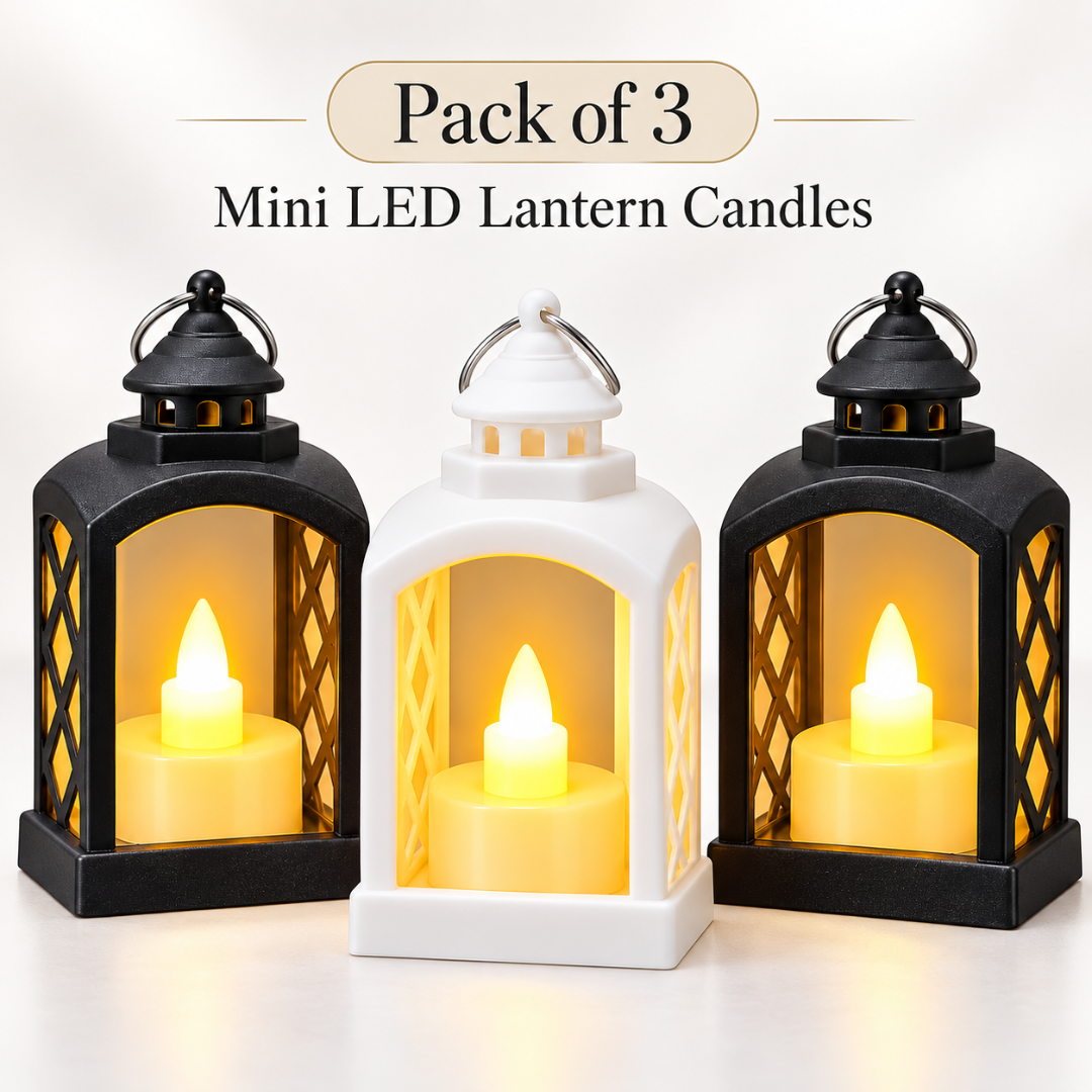 Mini LED Lantern Shaped Candle Lights - Pack of 3 | White & Black Flameless Decorative Lanterns for Home, Table & Party Décor