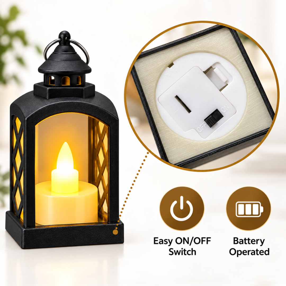 Mini LED Lantern Shaped Candle Lights - Pack of 3 | White & Black Flameless Decorative Lanterns for Home, Table & Party Décor