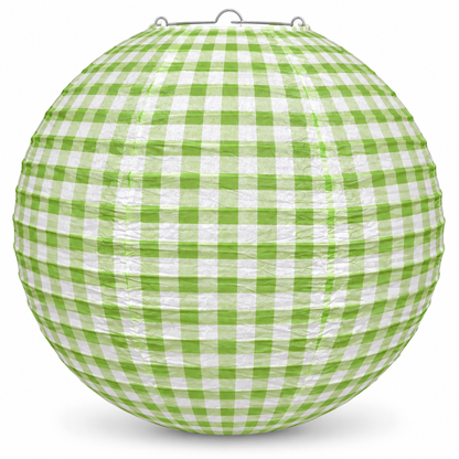 Green Checkered Gingham Paper Lantern - 12 Inch | Decorative Hanging Lantern for Birthday, Picnic, Garden Party, Baby Shower & Wedding