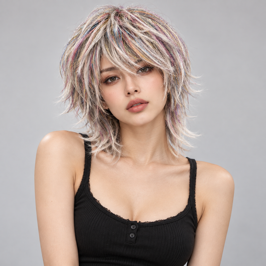 Grey & Silver Sparkly Hair Wig for Halloween, Cosplay & Fancy Dress Parties