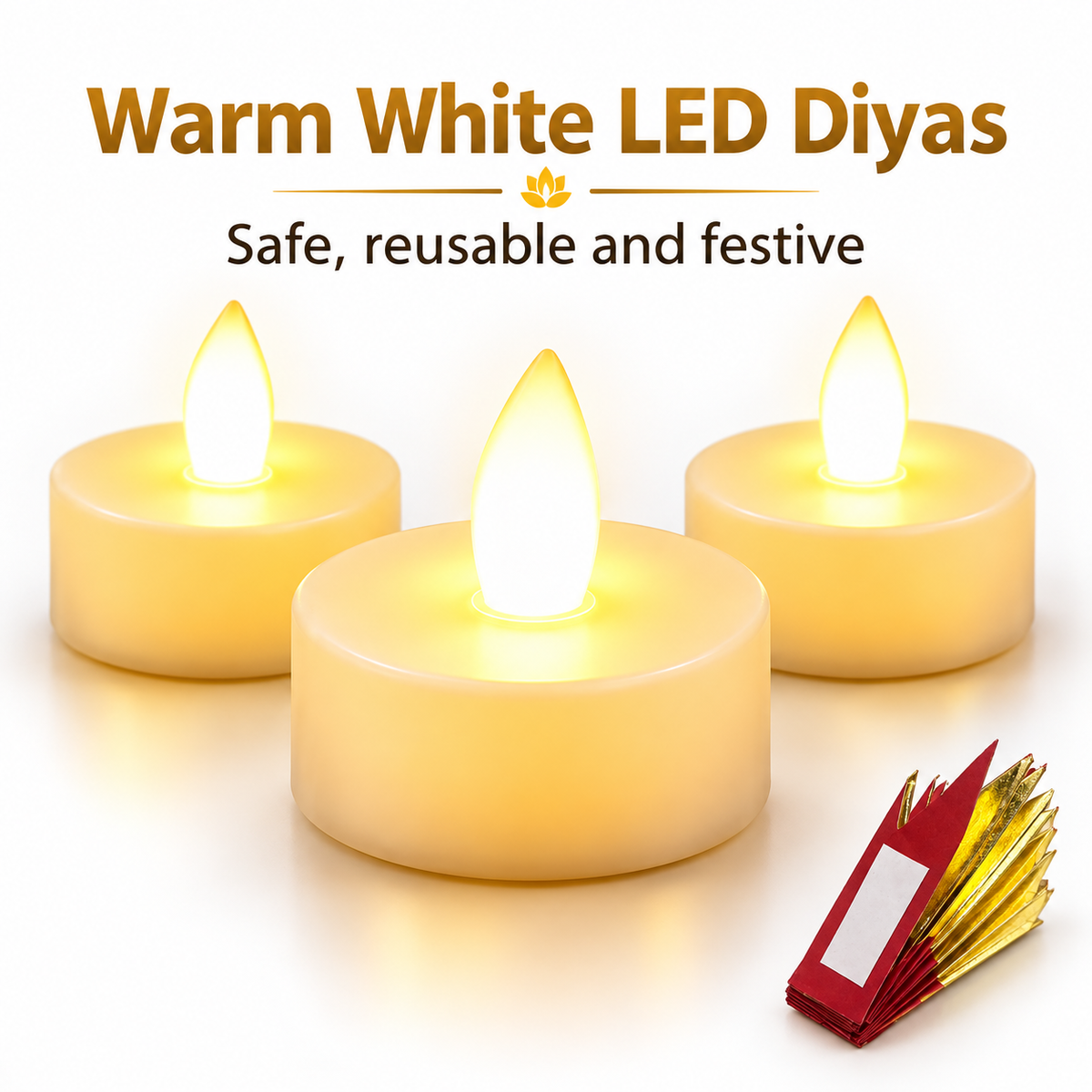 Red & Gold LED Diya Holder Fan with LED Diyas - 6PC
