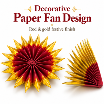 Red & Gold LED Diya Holder Fan with LED Diyas - 6PC