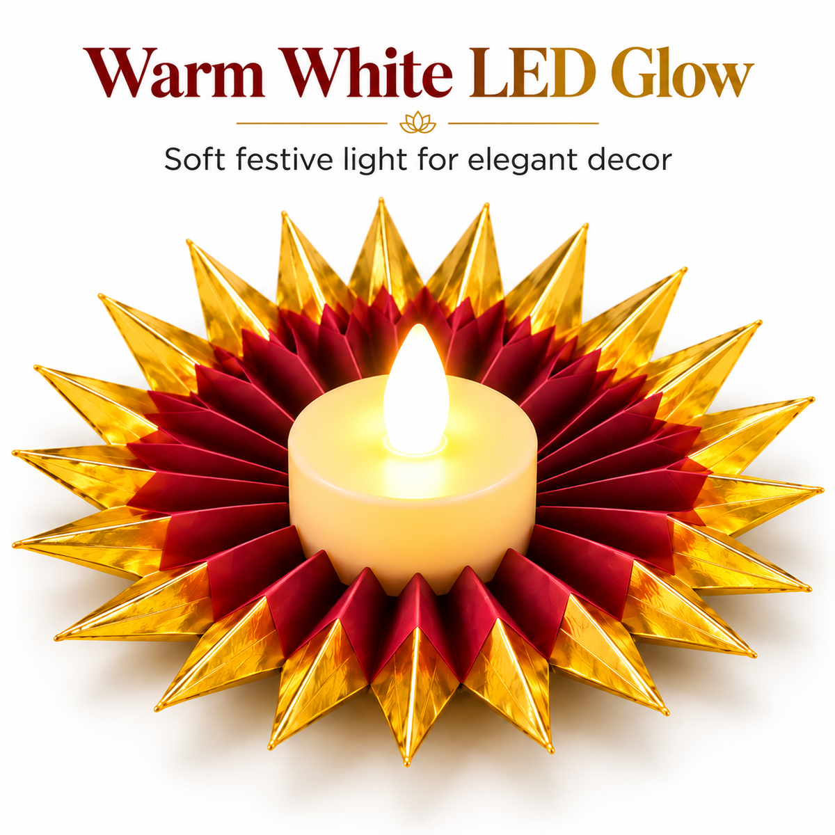 Red & Gold LED Diya Holder Fan with LED Diyas - 6PC