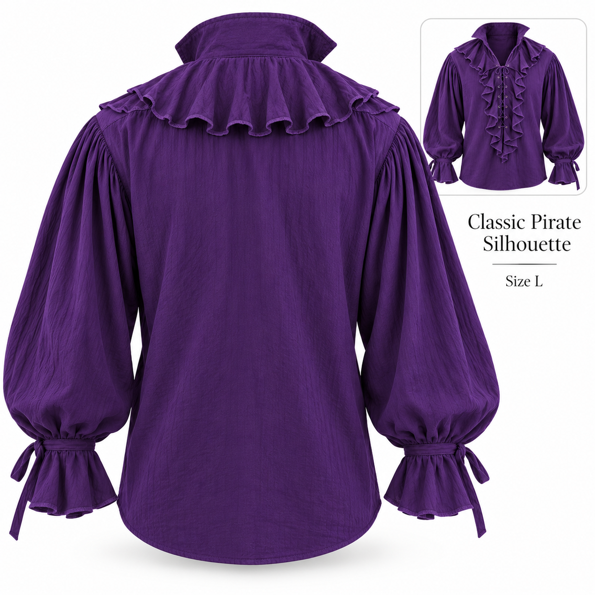 Pirate of the Seven Seas Purple Costume Shirt – Size L | Pirate Fancy Dress Top for Halloween, Theme Parties & Costume Events