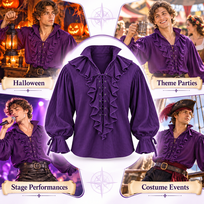 Pirate of the Seven Seas Purple Costume Shirt – Size L | Pirate Fancy Dress Top for Halloween, Theme Parties & Costume Events