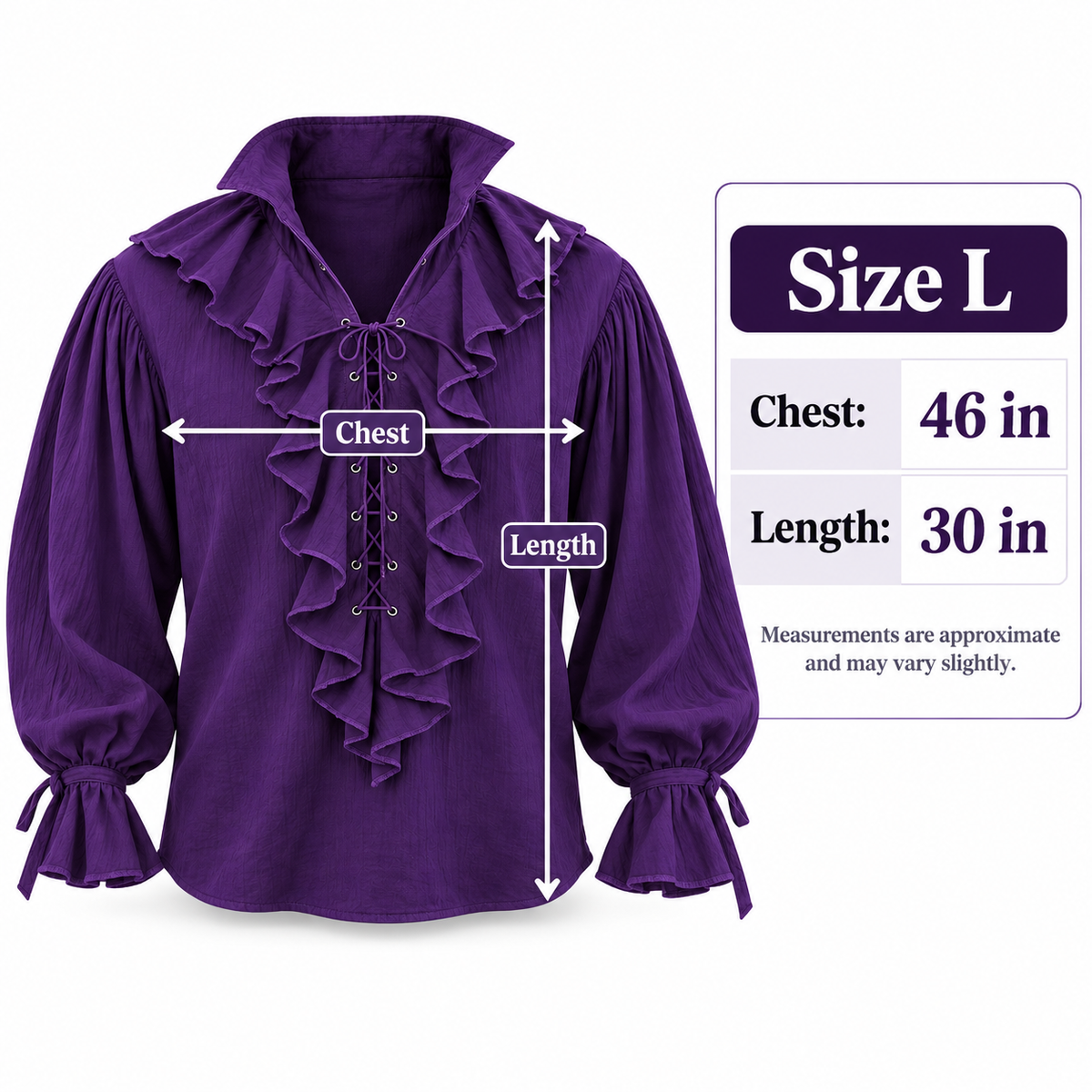 Pirate of the Seven Seas Purple Costume Shirt – Size L | Pirate Fancy Dress Top for Halloween, Theme Parties & Costume Events