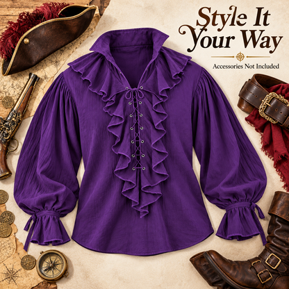 Pirate of the Seven Seas Purple Costume Shirt – Size L | Pirate Fancy Dress Top for Halloween, Theme Parties & Costume Events