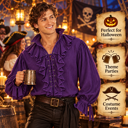 Pirate of the Seven Seas Purple Costume Shirt – Size L | Pirate Fancy Dress Top for Halloween, Theme Parties & Costume Events