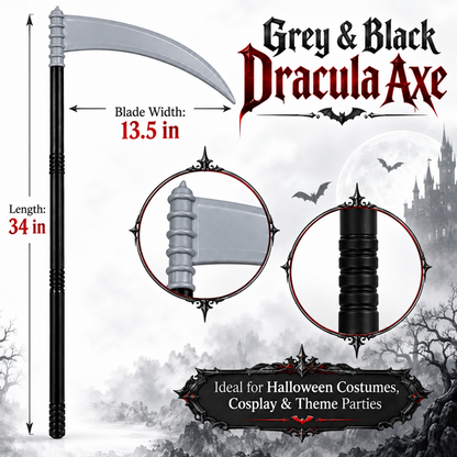 Dracula Axe Costume Prop – Grey & Black | Halloween Fancy Dress Accessory for Vampire, Horror & Spooky Theme Parties