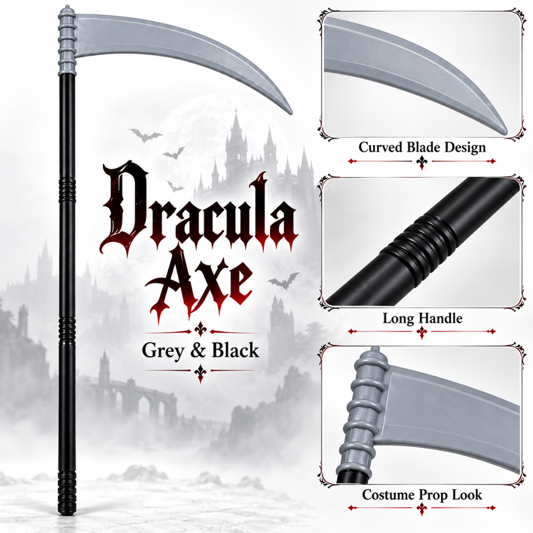 Dracula Axe Costume Prop – Grey & Black | Halloween Fancy Dress Accessory for Vampire, Horror & Spooky Theme Parties