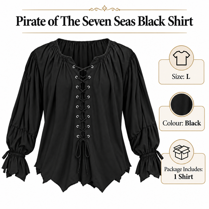 Pirate of the Seven Seas Black Costume Shirt – Size L | Pirate Fancy Dress Top for Halloween, Theme Parties & Costume Events