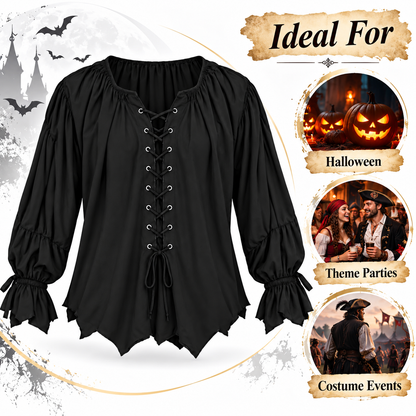 Pirate of the Seven Seas Black Costume Shirt – Size L | Pirate Fancy Dress Top for Halloween, Theme Parties & Costume Events