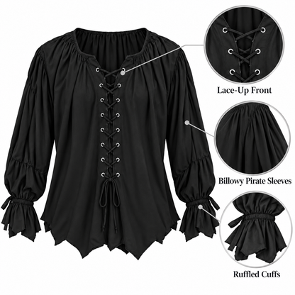Pirate of the Seven Seas Black Costume Shirt – Size L | Pirate Fancy Dress Top for Halloween, Theme Parties & Costume Events