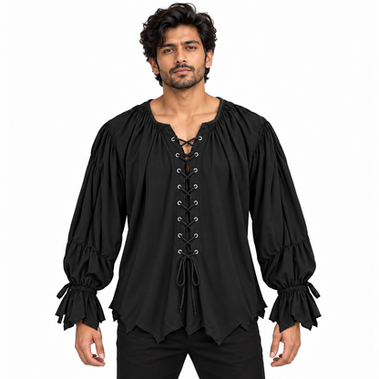 Pirate of the Seven Seas Black Costume Shirt – Size L | Pirate Fancy Dress Top for Halloween, Theme Parties & Costume Events