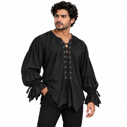 Pirate of the Seven Seas Black Costume Shirt – Size L | Pirate Fancy Dress Top for Halloween, Theme Parties & Costume Events