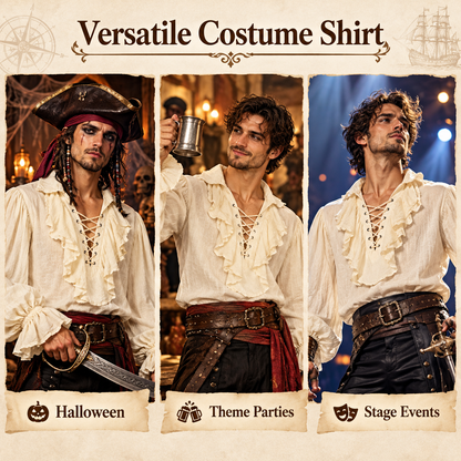 "Pirate of the Seven Seas White Costume Shirt – Size L | Pirate Fancy Dress Top for Halloween, Theme Parties & Costume Events