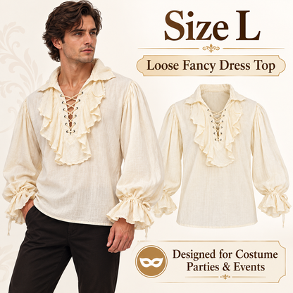 "Pirate of the Seven Seas White Costume Shirt – Size L | Pirate Fancy Dress Top for Halloween, Theme Parties & Costume Events
