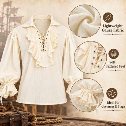 "Pirate of the Seven Seas White Costume Shirt – Size L | Pirate Fancy Dress Top for Halloween, Theme Parties & Costume Events