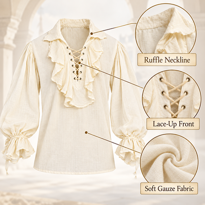 "Pirate of the Seven Seas White Costume Shirt – Size L | Pirate Fancy Dress Top for Halloween, Theme Parties & Costume Events