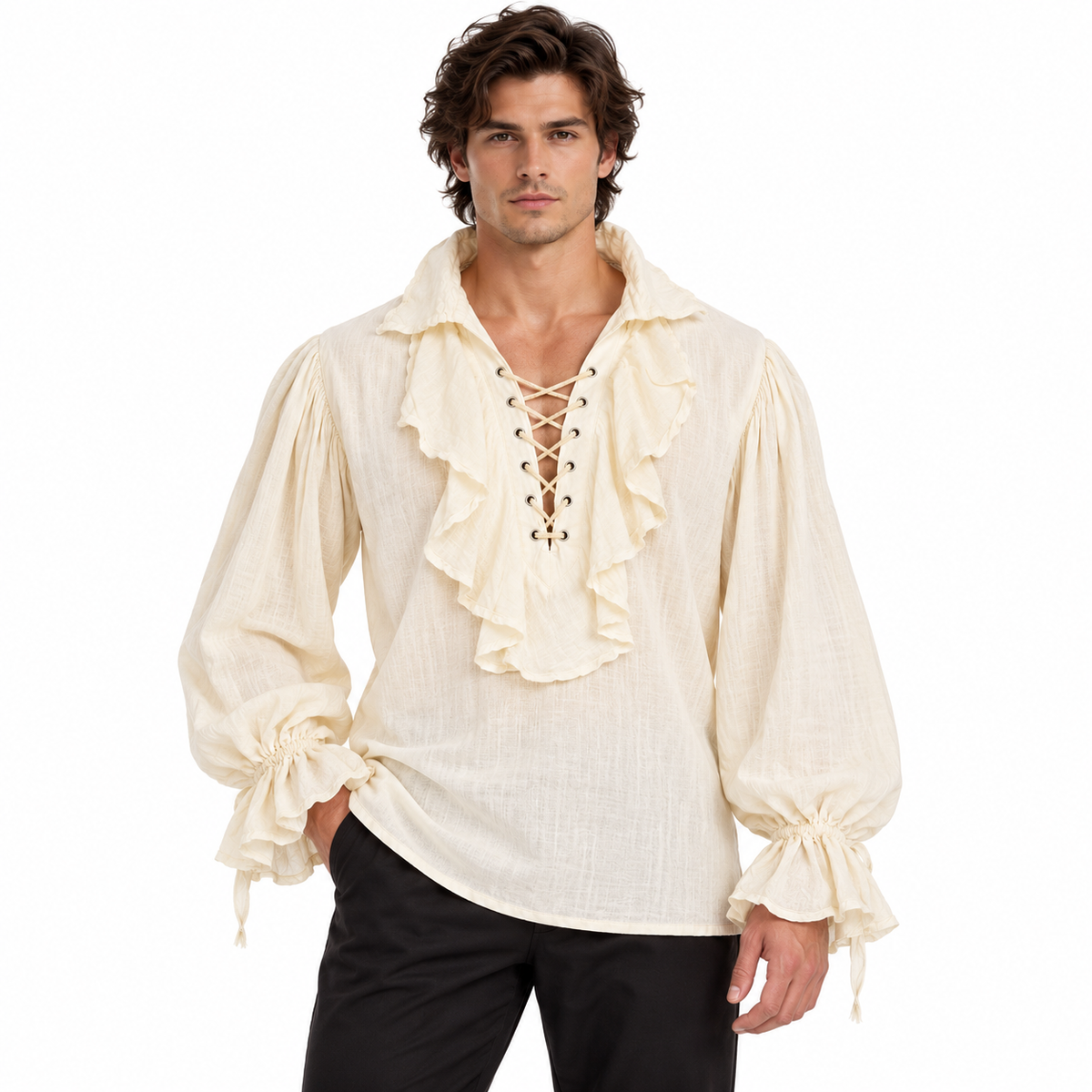 "Pirate of the Seven Seas White Costume Shirt – Size L | Pirate Fancy Dress Top for Halloween, Theme Parties & Costume Events