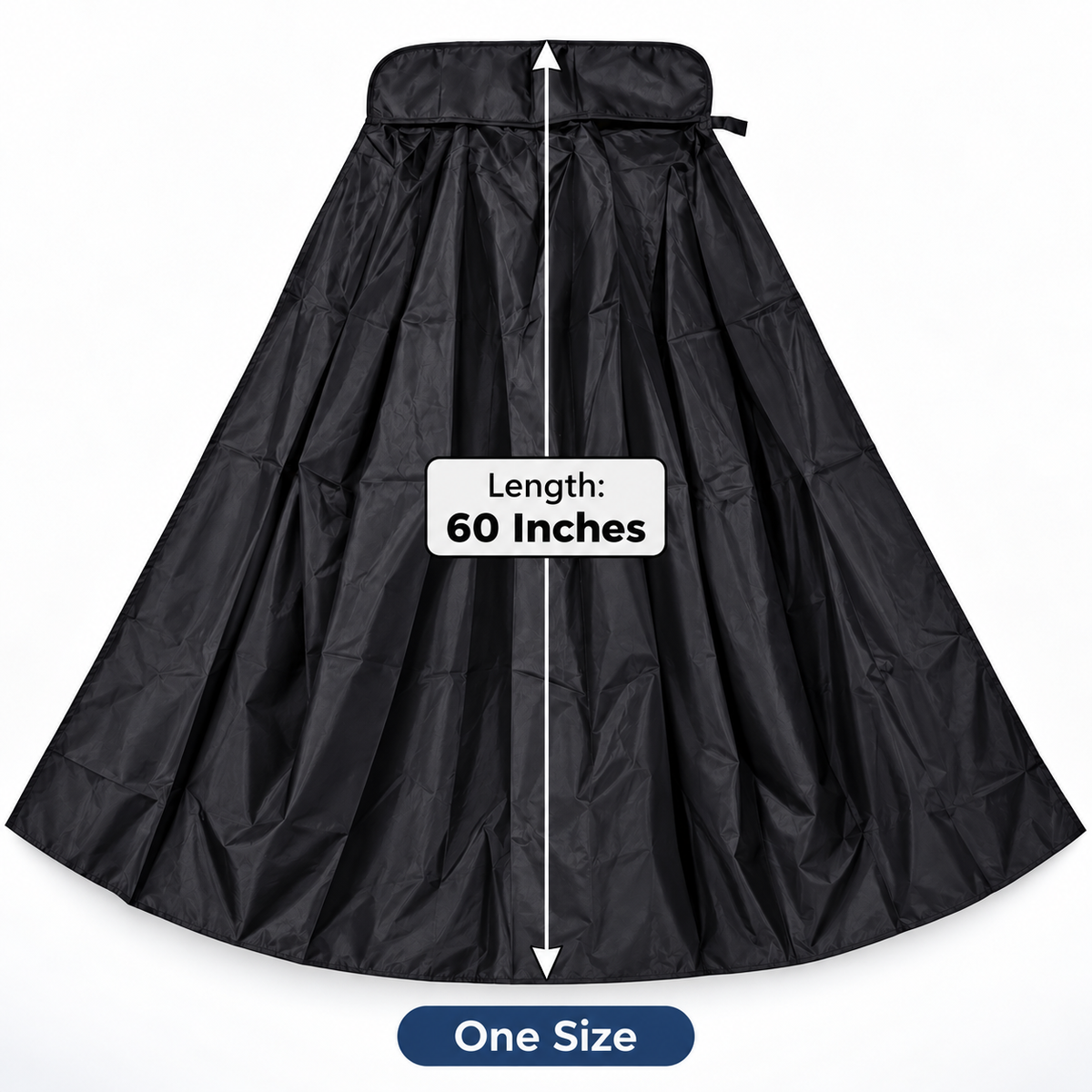 Long Black Taffeta Cape with Collar for Adults | 60 Inch Halloween Fancy Dress Cloak for Vampire, Witch & Costume Parties