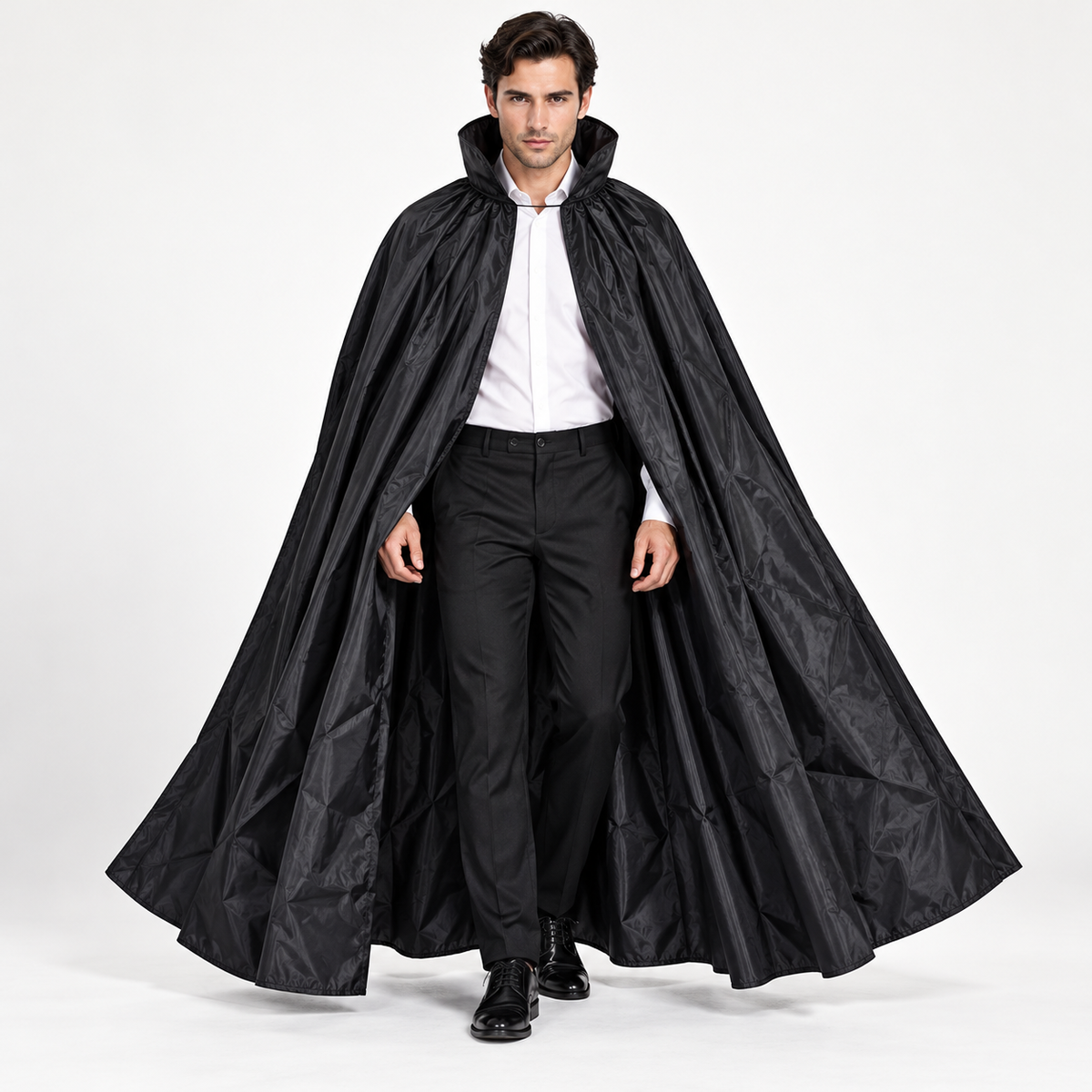 Long Black Taffeta Cape with Collar for Adults | 60 Inch Halloween Fancy Dress Cloak for Vampire, Witch & Costume Parties
