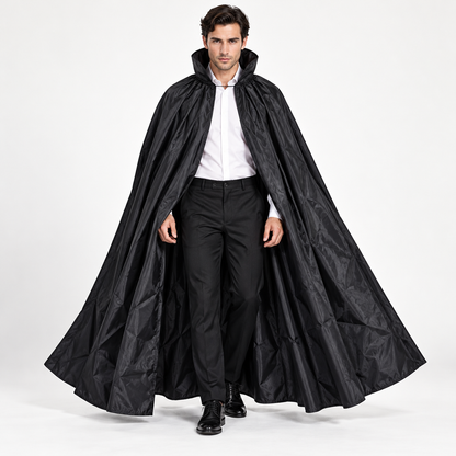 Long Black Taffeta Cape with Collar for Adults | 60 Inch Halloween Fancy Dress Cloak for Vampire, Witch & Costume Parties